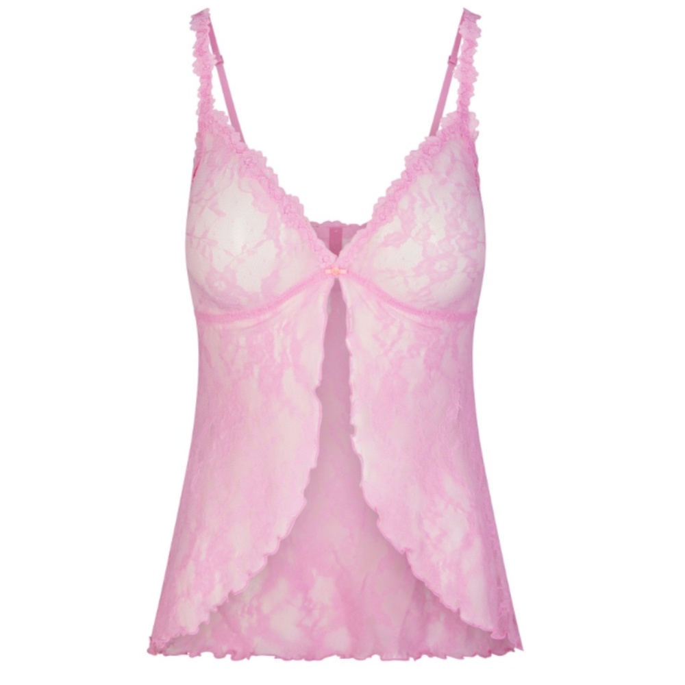 SKIMS STRETCH LACE BABYDOLL TOP - NWT - COTTON CANDY PINK LIMITED EDITION